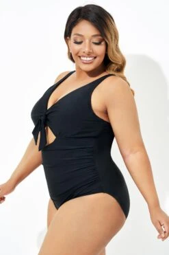 Black Cut Out Tie Front Underwire One Piece Swimsuit -Maraluxe Swimwear Shop b deop184001 3