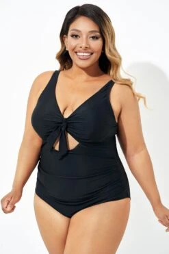 Black Cut Out Tie Front Underwire One Piece Swimsuit -Maraluxe Swimwear Shop b deop184001 4