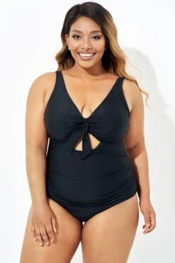 Black Cut Out Tie Front Underwire One Piece Swimsuit -Maraluxe Swimwear Shop b deop184001 5