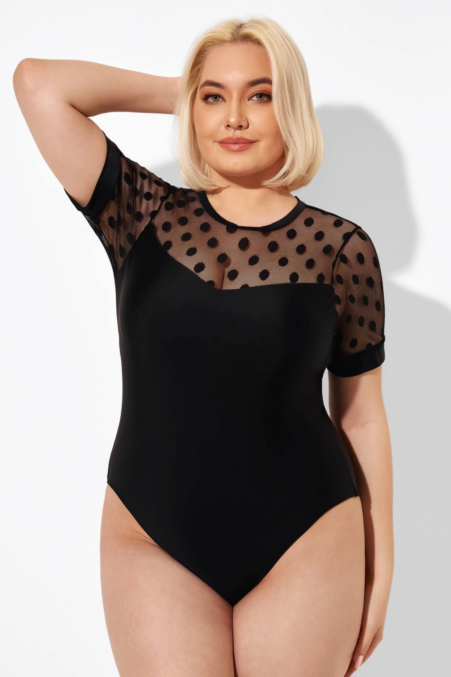 Fashionable Black Mesh Round Neck One Piece Swimsuit 6 Fashionable Black Mesh Round Neck One Piece Swimsuit - Image 4