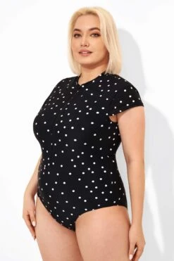 Polka Dots Zipper One Piece Swimsuit With Cap Sleeves -Maraluxe Swimwear Shop b deop187001 3