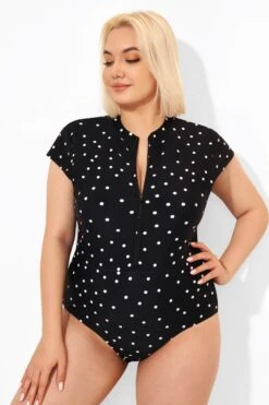 Polka Dots Zipper One Piece Swimsuit With Cap Sleeves -Maraluxe Swimwear Shop b deop187001 4