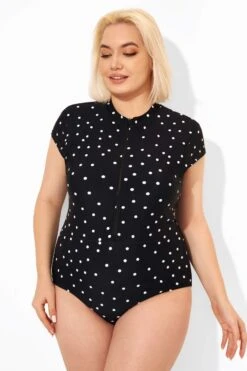 Polka Dots Zipper One Piece Swimsuit With Cap Sleeves -Maraluxe Swimwear Shop b deop187001 6