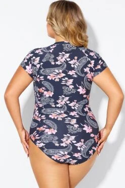 Pink Floral Tummy Control Cap Sleeves One Piece Swimsuit 9 Pink Floral Tummy Control Cap Sleeves One Piece Swimsuit -Maraluxe Swimwear Shop b deop187002 2