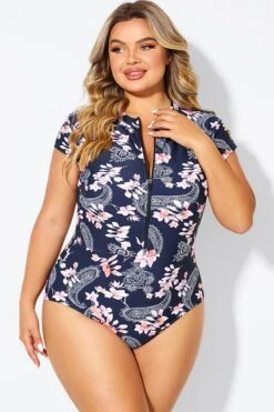 Pink Floral Tummy Control Cap Sleeves One Piece Swimsuit 10 Pink Floral Tummy Control Cap Sleeves One Piece Swimsuit -Maraluxe Swimwear Shop b deop187002 3