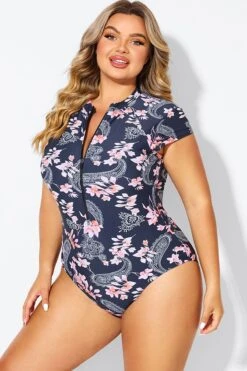 Pink Floral Tummy Control Cap Sleeves One Piece Swimsuit 11 Pink Floral Tummy Control Cap Sleeves One Piece Swimsuit -Maraluxe Swimwear Shop b deop187002 4