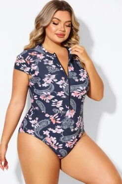 Pink Floral Tummy Control Cap Sleeves One Piece Swimsuit 12 Pink Floral Tummy Control Cap Sleeves One Piece Swimsuit -Maraluxe Swimwear Shop b deop187002 5