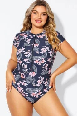 Pink Floral Tummy Control Cap Sleeves One Piece Swimsuit 13 Pink Floral Tummy Control Cap Sleeves One Piece Swimsuit -Maraluxe Swimwear Shop b deop187002 6