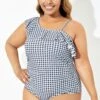 Black & White Gingham One-Shoulder One Piece Swimsuit -Maraluxe Swimwear Shop b deop190001 1