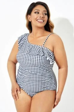 Black & White Gingham One-Shoulder One Piece Swimsuit -Maraluxe Swimwear Shop b deop190001 4