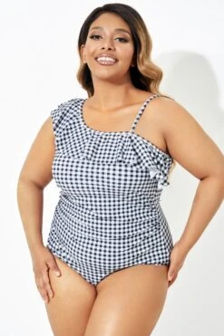 Black & White Gingham One-Shoulder One Piece Swimsuit -Maraluxe Swimwear Shop b deop190001 5