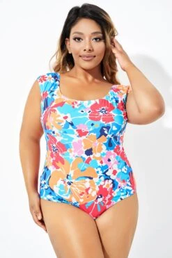 Floral Tummy Control Cap Sleeve One Piece Swimsuit -Maraluxe Swimwear Shop b deop194001 1