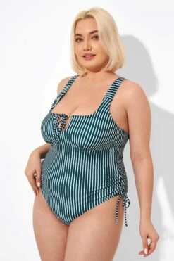Green Stripe Center-front Keyhole One Piece Swimsuit -Maraluxe Swimwear Shop b deop198001 4