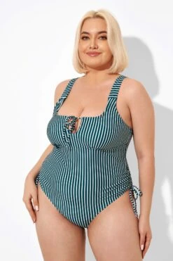 Green Stripe Center-front Keyhole One Piece Swimsuit -Maraluxe Swimwear Shop b deop198001 5
