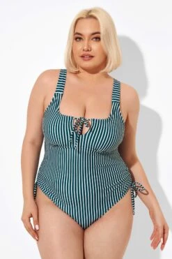 Green Stripe Center-front Keyhole One Piece Swimsuit -Maraluxe Swimwear Shop b deop198001 6