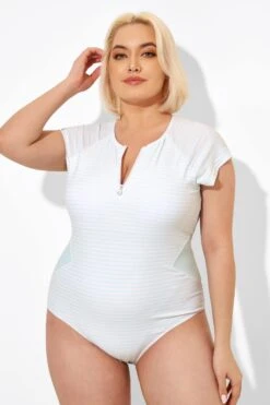 Blue & White Stripe One Piece Swimsuit With Sleeves -Maraluxe Swimwear Shop b deop201001 4