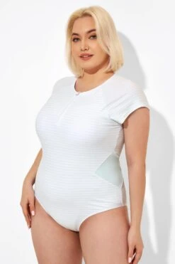 Blue & White Stripe One Piece Swimsuit With Sleeves -Maraluxe Swimwear Shop b deop201001 5