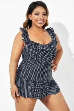 Black Polka Dot Ruffles Elegant One Piece Swimsuit -Maraluxe Swimwear Shop b deop207001 6