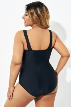 Black Mesh Ruching Tummy Control One Piece Swimsuit -Maraluxe Swimwear Shop b deop209001 2