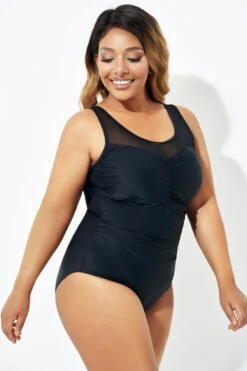 Black Mesh Ruching Tummy Control One Piece Swimsuit -Maraluxe Swimwear Shop b deop209001 6