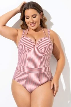 Vintage Red Stripe Underwire One Piece Swimsuit -Maraluxe Swimwear Shop b deop214001 3
