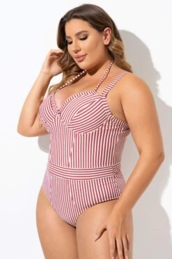 Vintage Red Stripe Underwire One Piece Swimsuit -Maraluxe Swimwear Shop b deop214001 4
