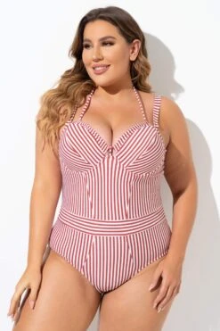 Vintage Red Stripe Underwire One Piece Swimsuit -Maraluxe Swimwear Shop b deop214001 5