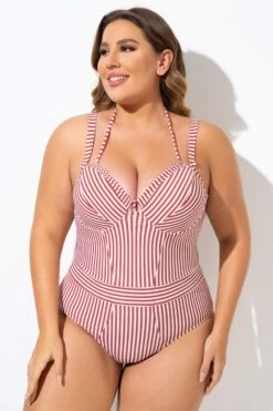 Vintage Red Stripe Underwire One Piece Swimsuit -Maraluxe Swimwear Shop b deop214001 6