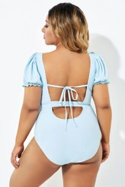 Blue Back Tie Short Sleeve One Piece Swimsuit -Maraluxe Swimwear Shop b deop220001 2