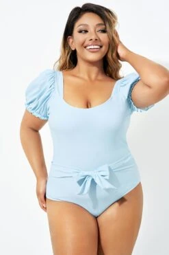 Blue Back Tie Short Sleeve One Piece Swimsuit -Maraluxe Swimwear Shop b deop220001 3