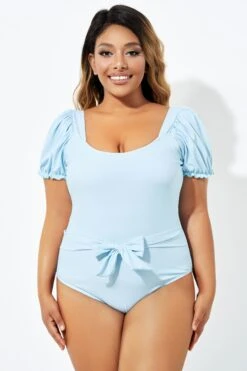 Blue Back Tie Short Sleeve One Piece Swimsuit -Maraluxe Swimwear Shop b deop220001 5