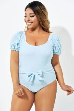 Blue Back Tie Short Sleeve One Piece Swimsuit -Maraluxe Swimwear Shop b deop220001 6