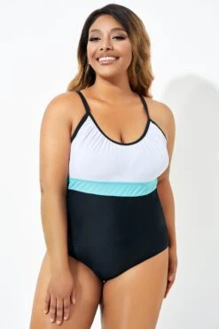 Color Block Print Open Back One Piece Swimsuit -Maraluxe Swimwear Shop b deop222001 3 1