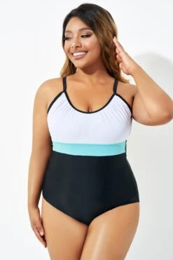 Color Block Print Open Back One Piece Swimsuit -Maraluxe Swimwear Shop b deop222001 4 1