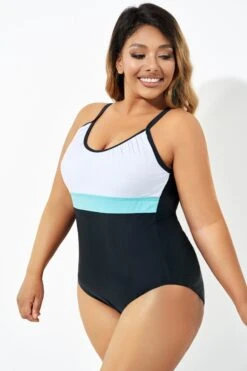 Color Block Print Open Back One Piece Swimsuit -Maraluxe Swimwear Shop b deop222001 5 1
