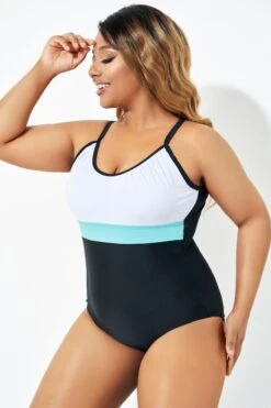 Color Block Print Open Back One Piece Swimsuit -Maraluxe Swimwear Shop b deop222001 6 1