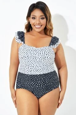 Black & White Polka Dots Ruffles One Piece Swimsuit -Maraluxe Swimwear Shop b deop223001 3