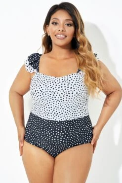 Black & White Polka Dots Ruffles One Piece Swimsuit -Maraluxe Swimwear Shop b deop223001 5