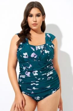 Deep Green Floral Off Shoulder One Piece Swimsuit -Maraluxe Swimwear Shop b deop256001 33