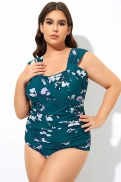 Deep Green Floral Off Shoulder One Piece Swimsuit -Maraluxe Swimwear Shop b deop256001 44