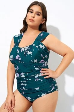 Deep Green Floral Off Shoulder One Piece Swimsuit -Maraluxe Swimwear Shop b deop256001 55