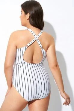 Stripe Print Tie Front Center One Piece Swimsuit -Maraluxe Swimwear Shop b deop266001 1
