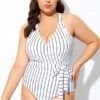 Stripe Print Tie Front Center One Piece Swimsuit -Maraluxe Swimwear Shop b deop266001 2