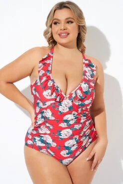 Coral Floral Wireless Ruffle One Piece Swimsuit -Maraluxe Swimwear Shop b deop269001 6