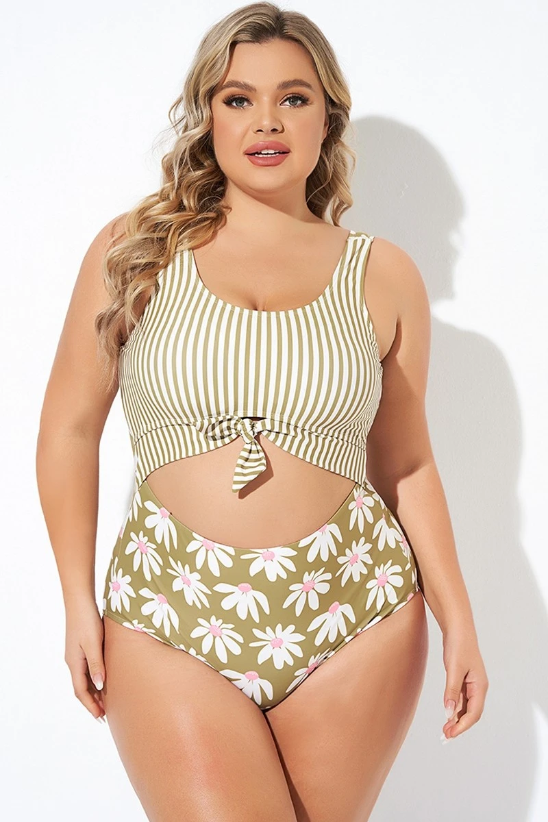 Cactus Stripe Daisy Knotted One Piece Swimsuit 3 Cactus Stripe Daisy Knotted One Piece Swimsuit