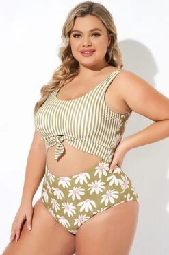 Cactus Stripe Daisy Knotted One Piece Swimsuit 10 Cactus Stripe Daisy Knotted One Piece Swimsuit -Maraluxe Swimwear Shop b deop271001 3