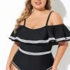 Black And White Off Shoulder Ruffles One Piece Swimsuit 2 Black And White Off Shoulder Ruffles One Piece Swimsuit -Maraluxe Swimwear Shop b deop272001 4 1