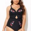 Black Flower Adjustable Straps Cut Out Front One Piece Swimsuit 2 Black Flower Adjustable Straps Cut Out Front One Piece Swimsuit -Maraluxe Swimwear Shop b deop275001 1 1