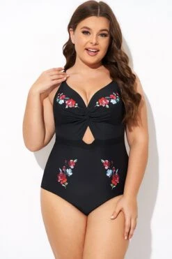Black Flower Adjustable Straps Cut Out Front One Piece Swimsuit 13 Black Flower Adjustable Straps Cut Out Front One Piece Swimsuit -Maraluxe Swimwear Shop b deop275001 3