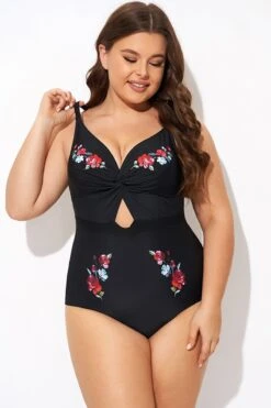 Black Flower Adjustable Straps Cut Out Front One Piece Swimsuit 12 Black Flower Adjustable Straps Cut Out Front One Piece Swimsuit -Maraluxe Swimwear Shop b deop275001 4